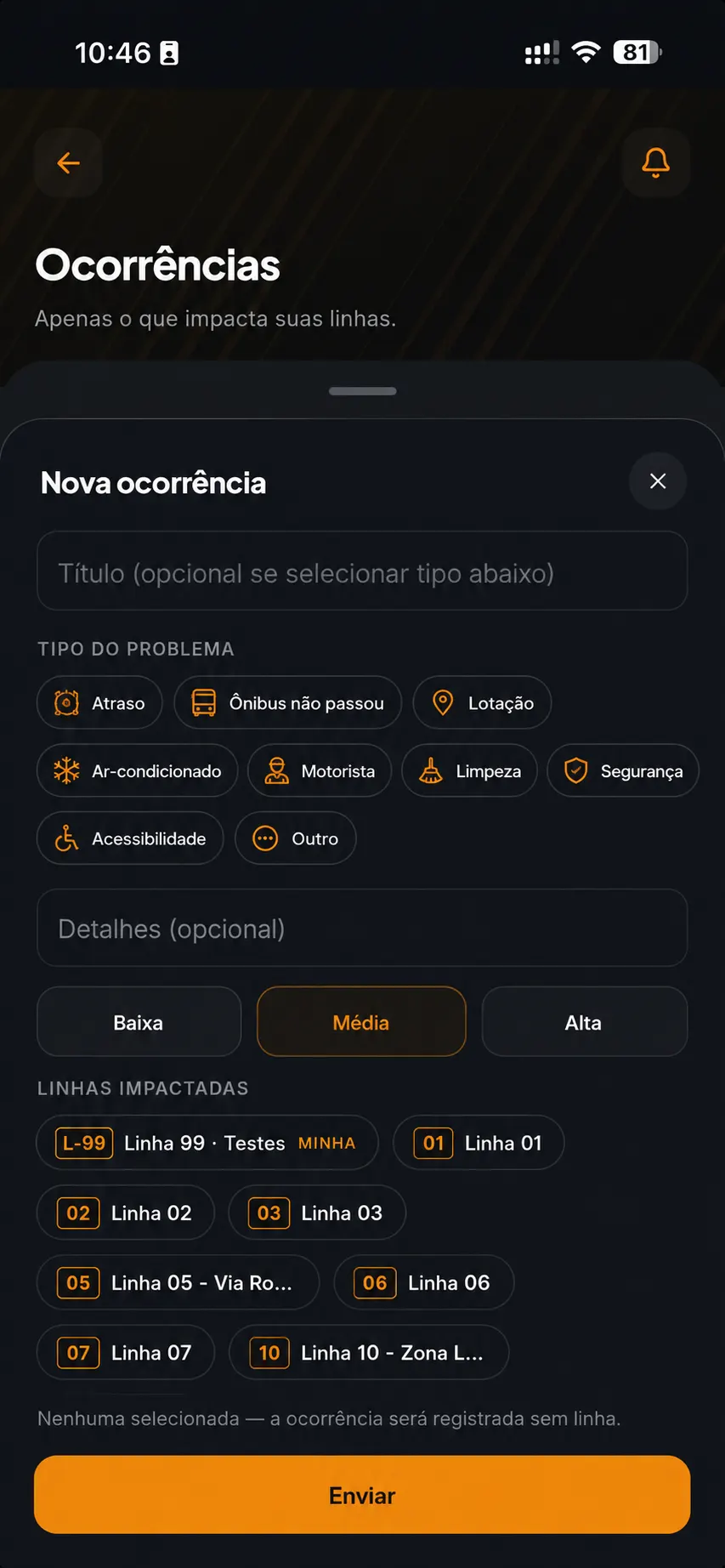 Fluxo guiado de registro de ocorrência do passageiro